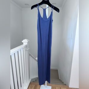 ENZA COSTA Blue Pima Cotton Double Layer Tank Spaghetti Strap Midi Dress Medium